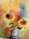 Sonnenblumen mit blauer Vase (2006) - Isabel BÃ¤r - Aquarell auf Papier - Blumen-Sonnenblumen - 