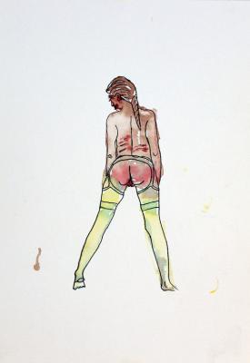 Zeichnung Nude 06 (Aquarellpapier, Tusche, 24x34)  - Wolfgang Bretschneider - Array auf Array - Array - 