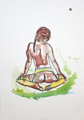 Zeichnung Nude 17 (Aquarellpapier, Tusche, 24x34)  - Wolfgang Bretschneider - Array auf Array - Array - Array